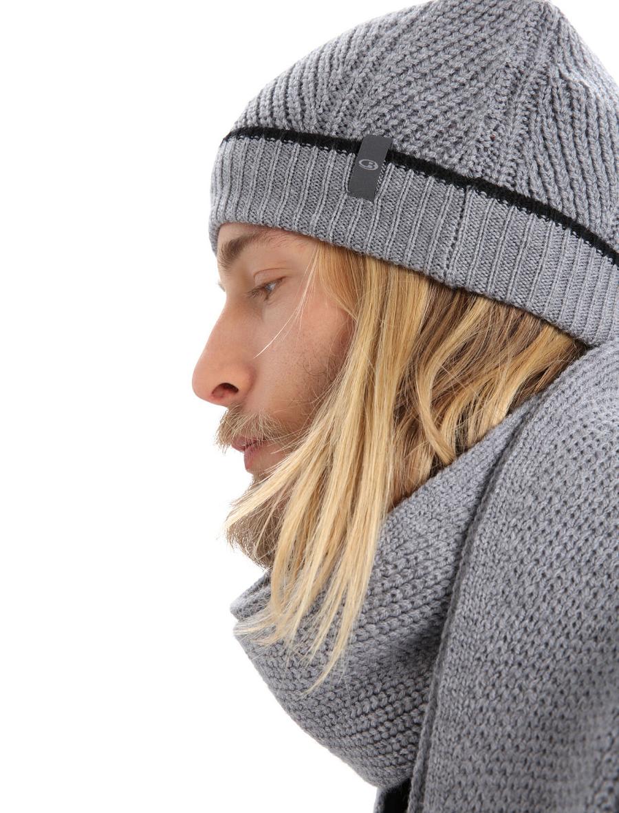 Gritstone Heather / Black Men's Icebreaker Unisex Merino Waypoint Beanie Hats | USA 1091JPQJ